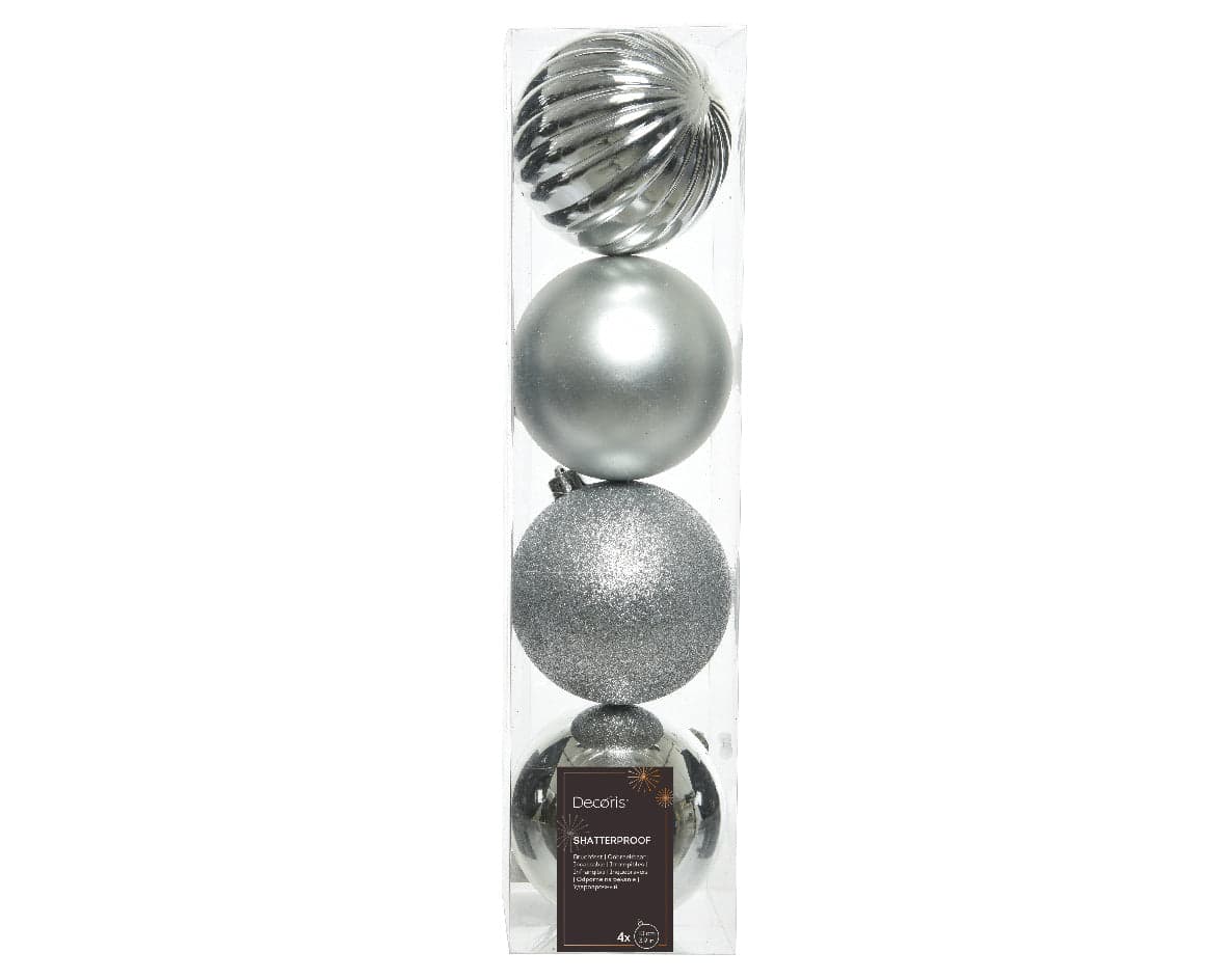 Palline per albero di natale in plastica infrangibile color argento da 10 cm, 4 pezzi - 2