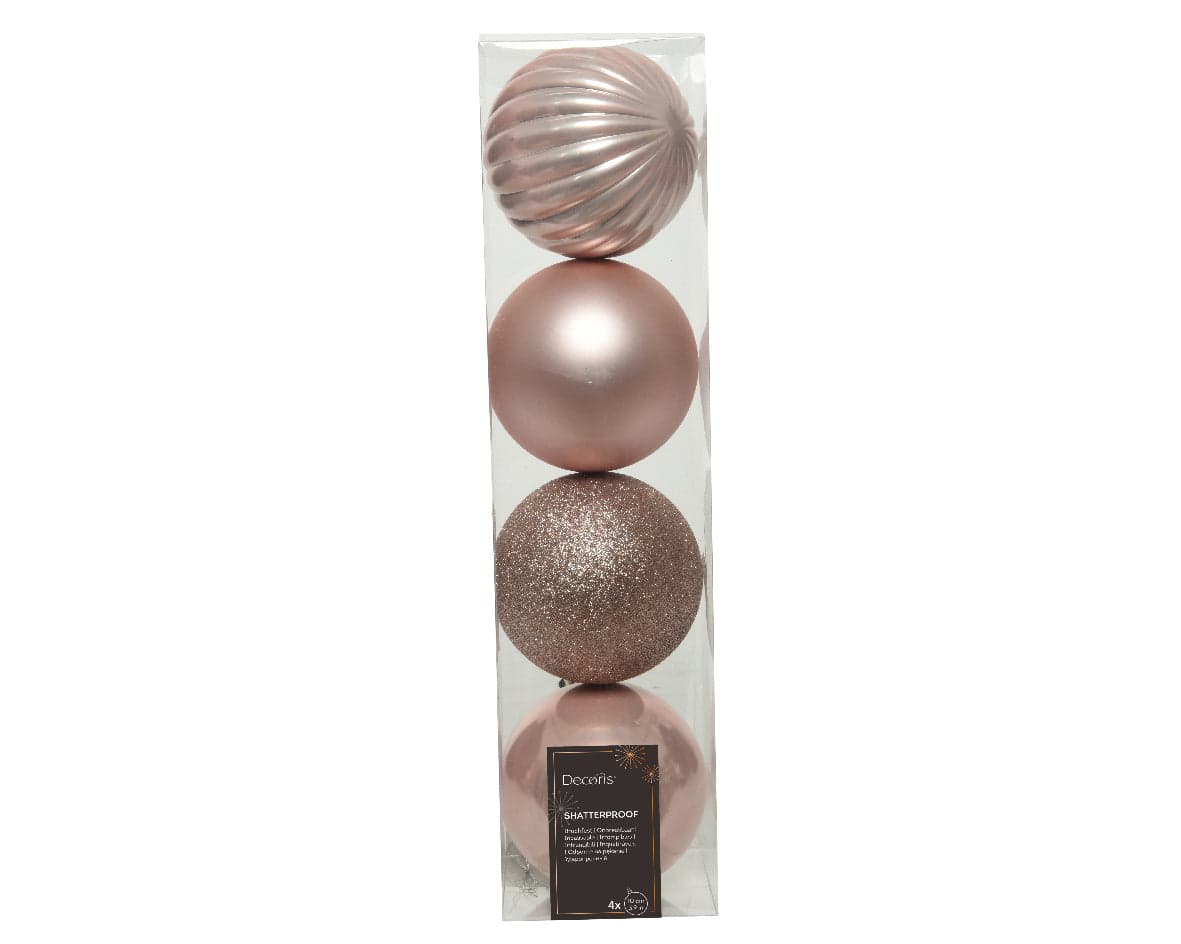 Palline per albero di natale in plastica infrangibile color rosa blush da 10 cm, 4 pezzi - 2
