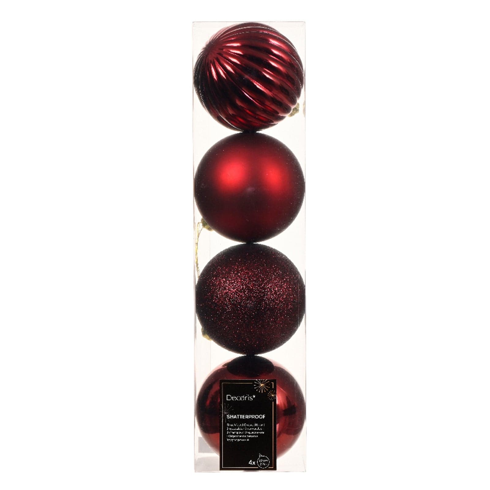 Palline per albero di natale in plastica infrangibile color Rosso scuro da 10 cm, 4 pezzi - 2