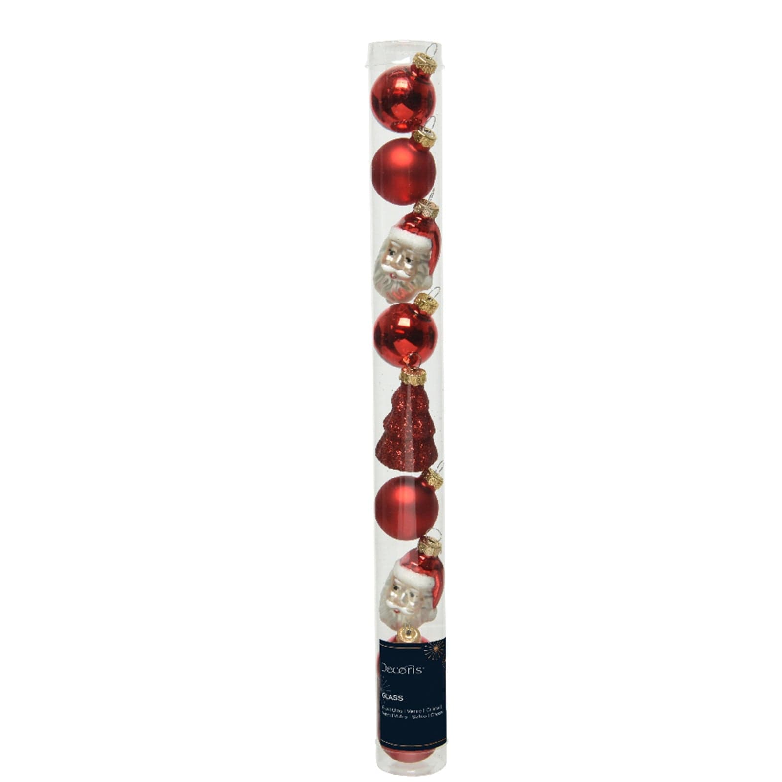 Palline rosse lucide, opache e glitterate con babbo natale e albero di natale da h 6 cm - 2