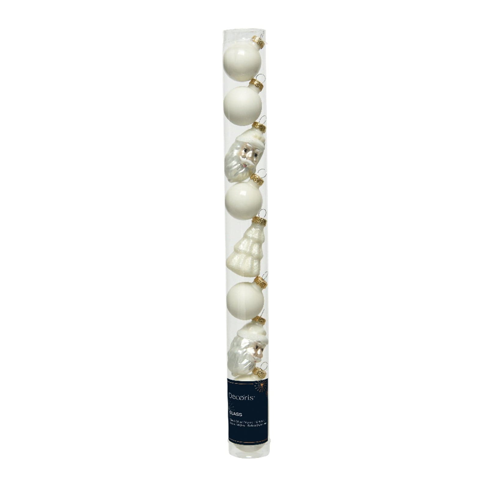 Palline bianche lucide, opache e glitterate con babbo natale e albero di natale da h 6 cm - 2