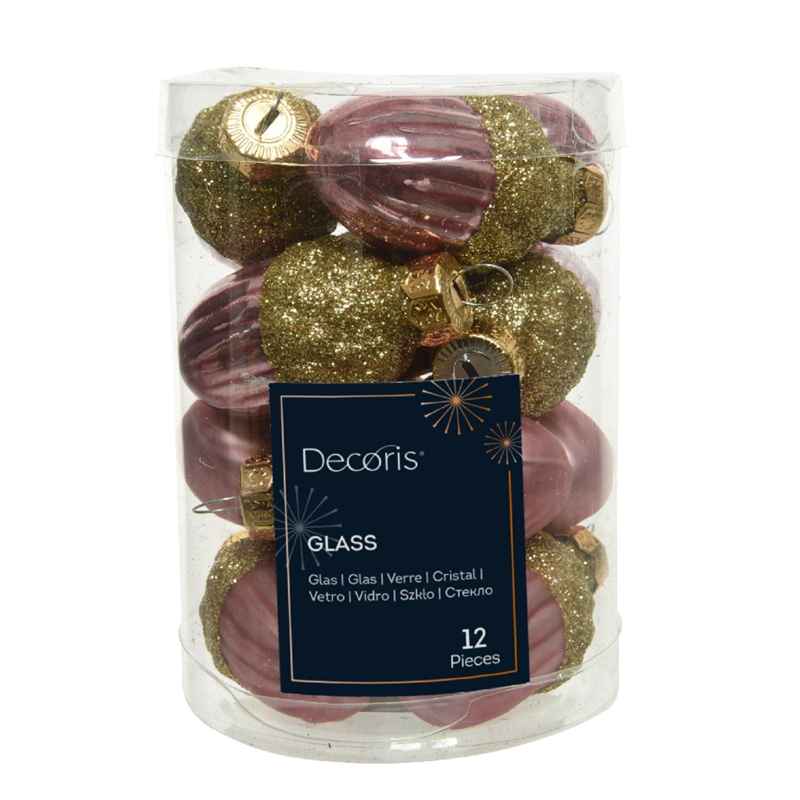 Palline a forma di ghianda in vetro per albero rosa velluto, confezione da 12 pezzi - 2