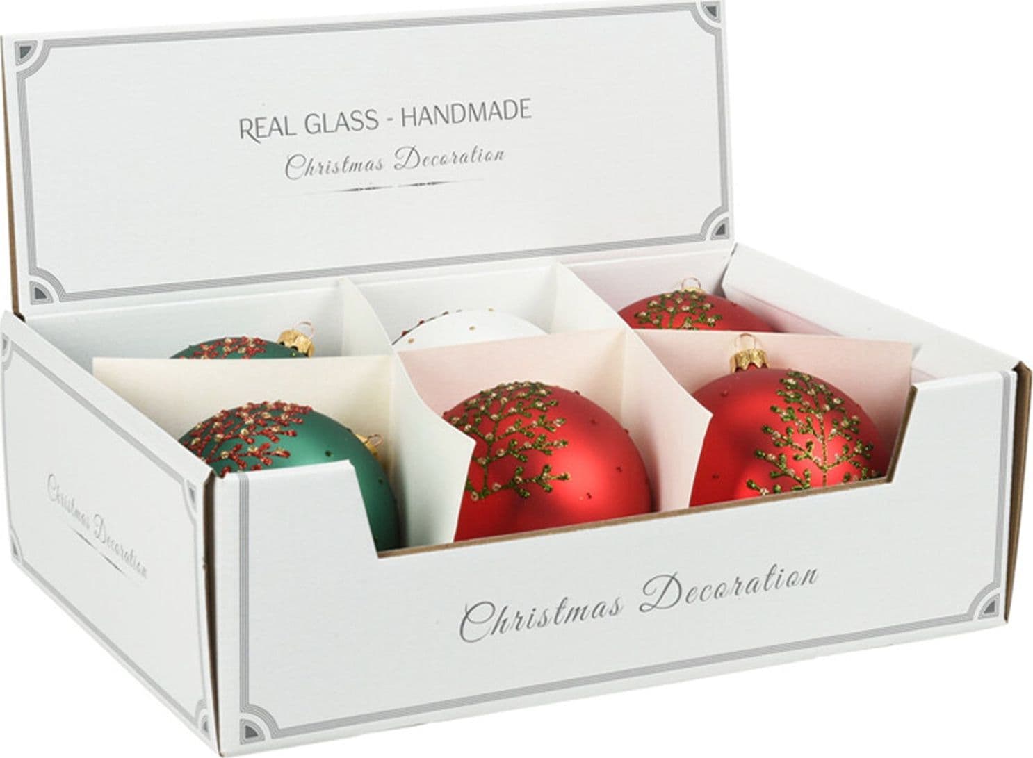 Palline per albero di Natale in vetro decorate con glitter color Rosso - 3