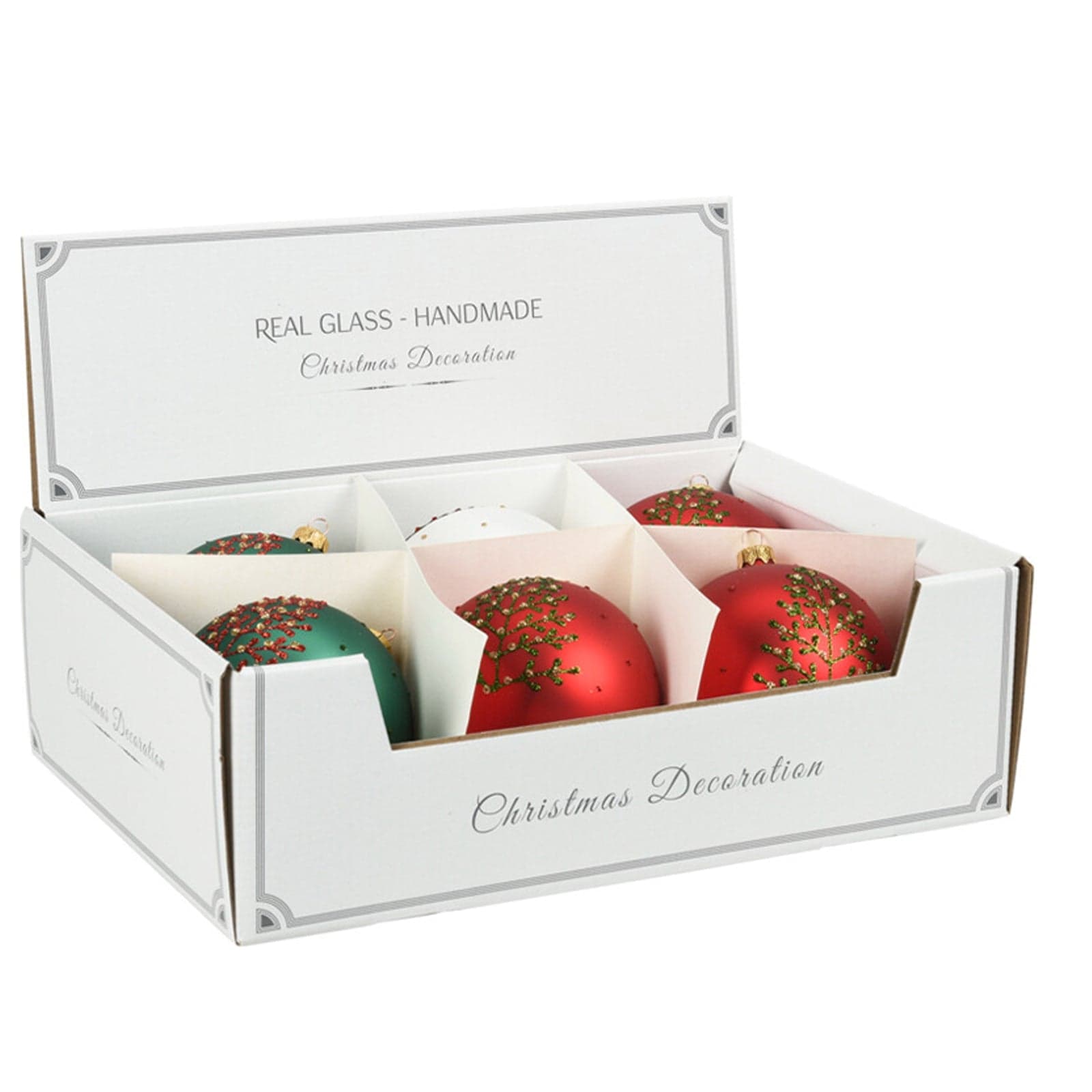 Palline per albero di Natale in vetro decorate con glitter color Rosso - 3