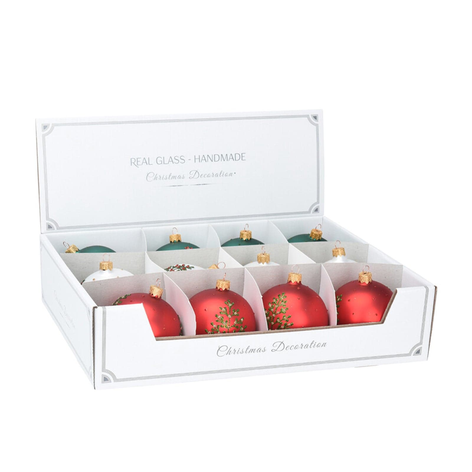 Palline per albero di Natale in vetro decorate con glitter color Rosso - 4