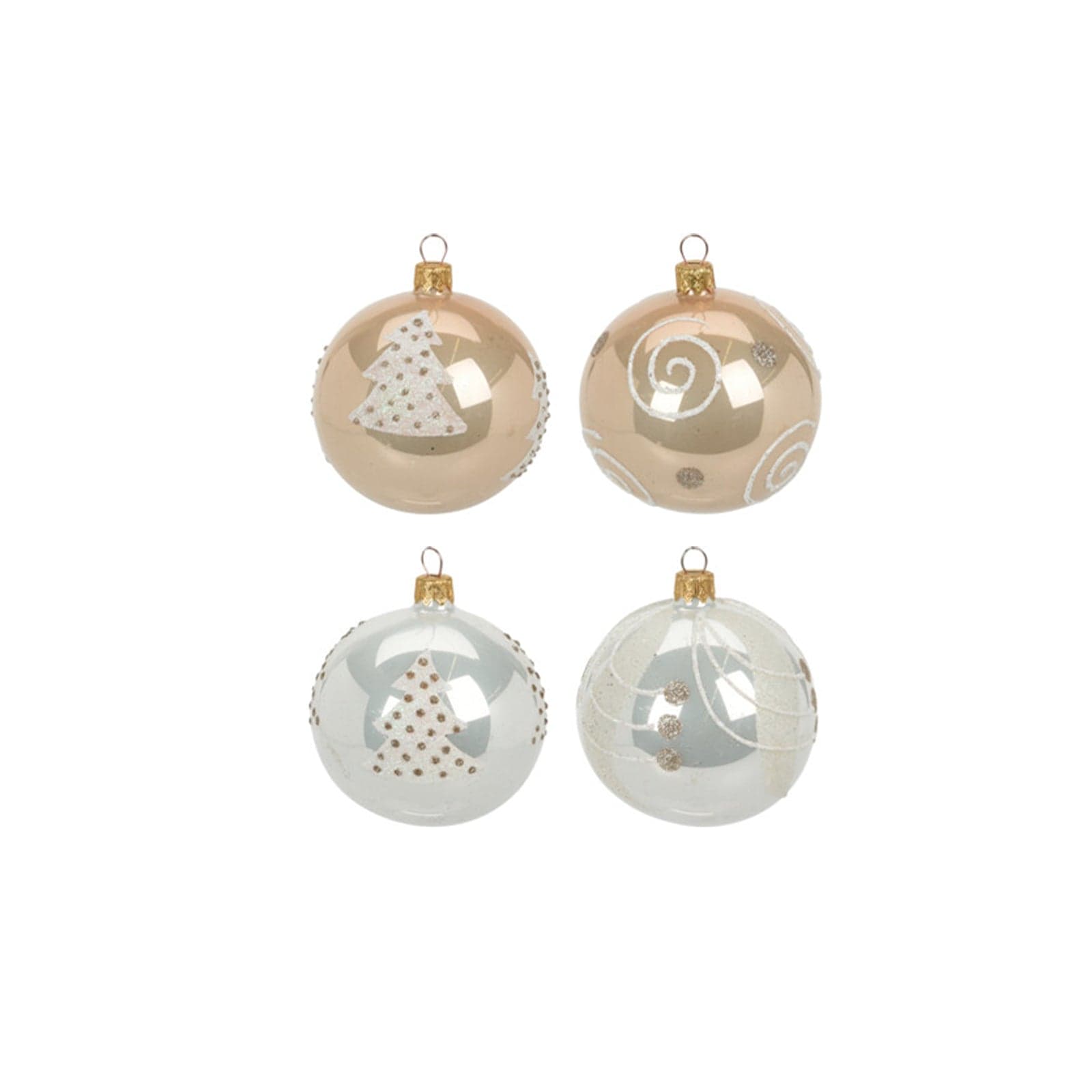 Palline per albero di Natale in vetro decorate color bianco con albero - 2