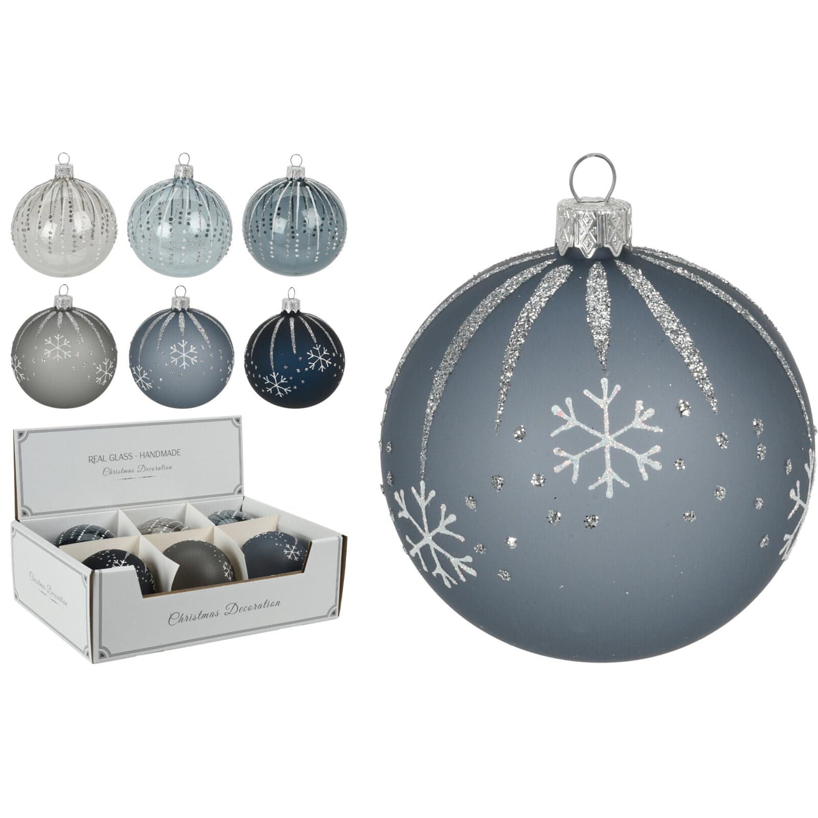 Palline per albero di Natale in vetro decorate da Ø10 cm con fiocchi di neve - 7