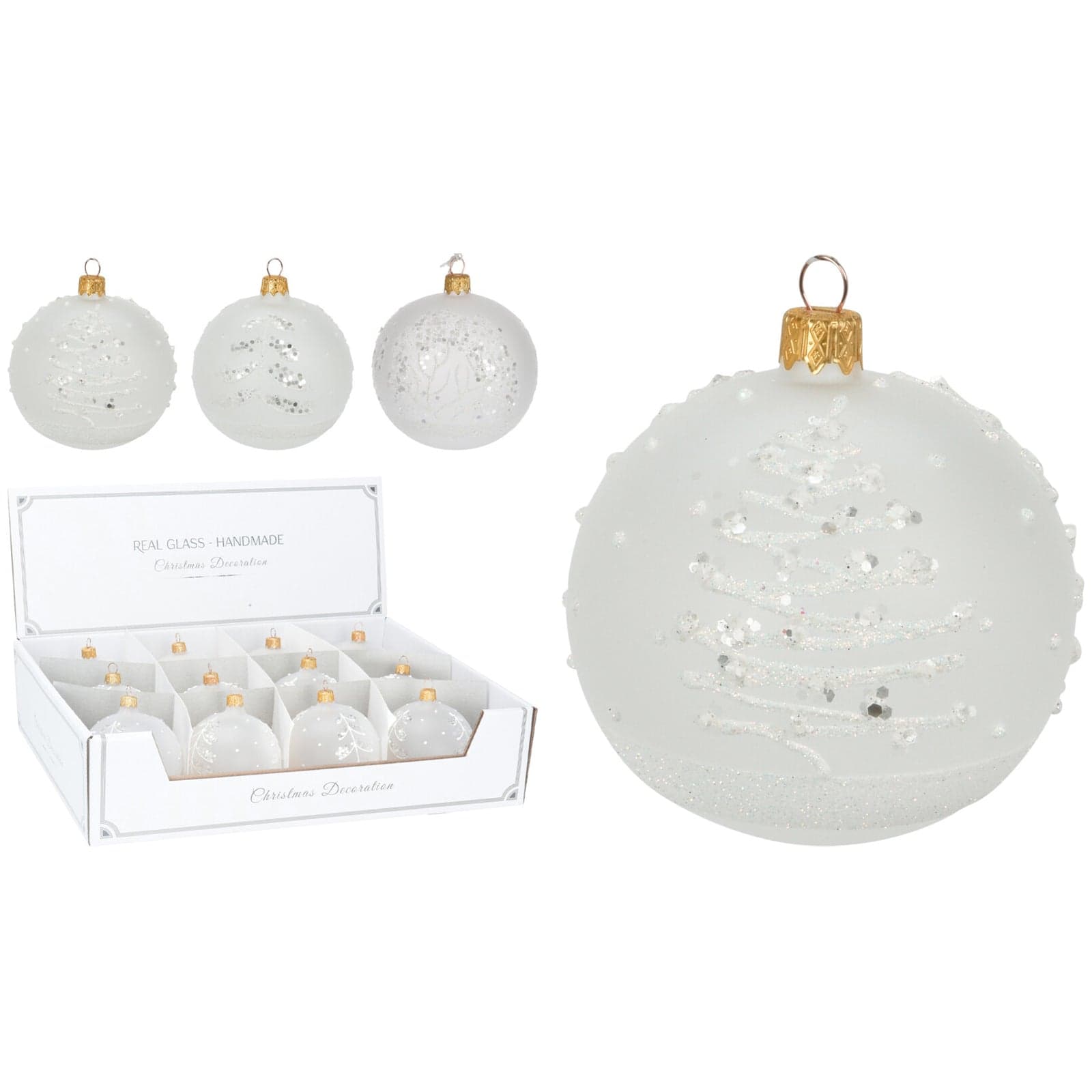 Palline per albero di Natale in vetro decorate con glitter color Bianco - 4
