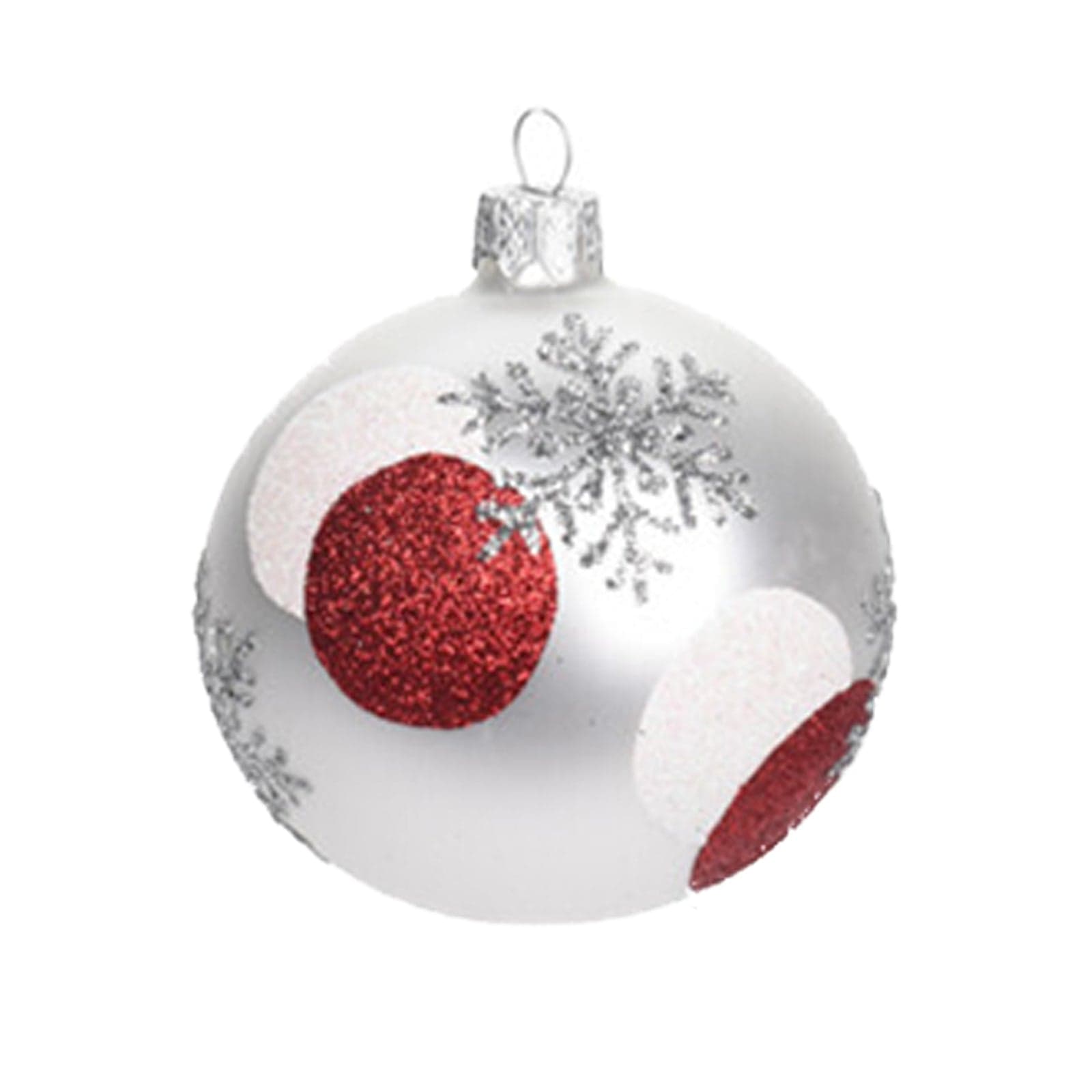 Palline per albero di Natale in vetro decorate fasciate color Bianco e Rosso - 2