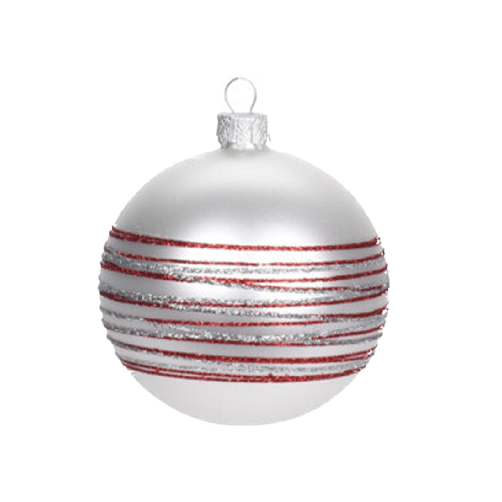Palline per albero di Natale in vetro decorate fasciate color Bianco e Rosso - 3