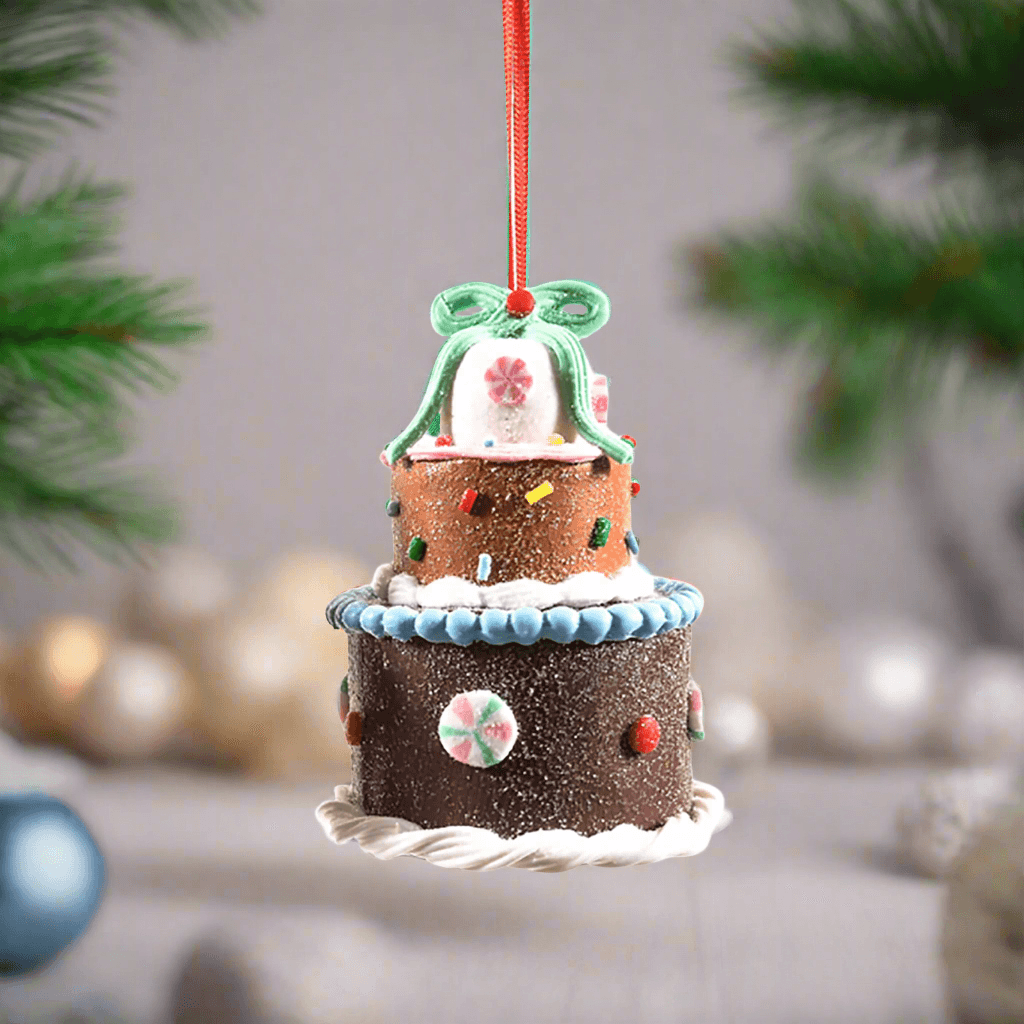 Pendente per albero di Natale Torta a tre piani in argilla morbida da 8,5 cm - 2