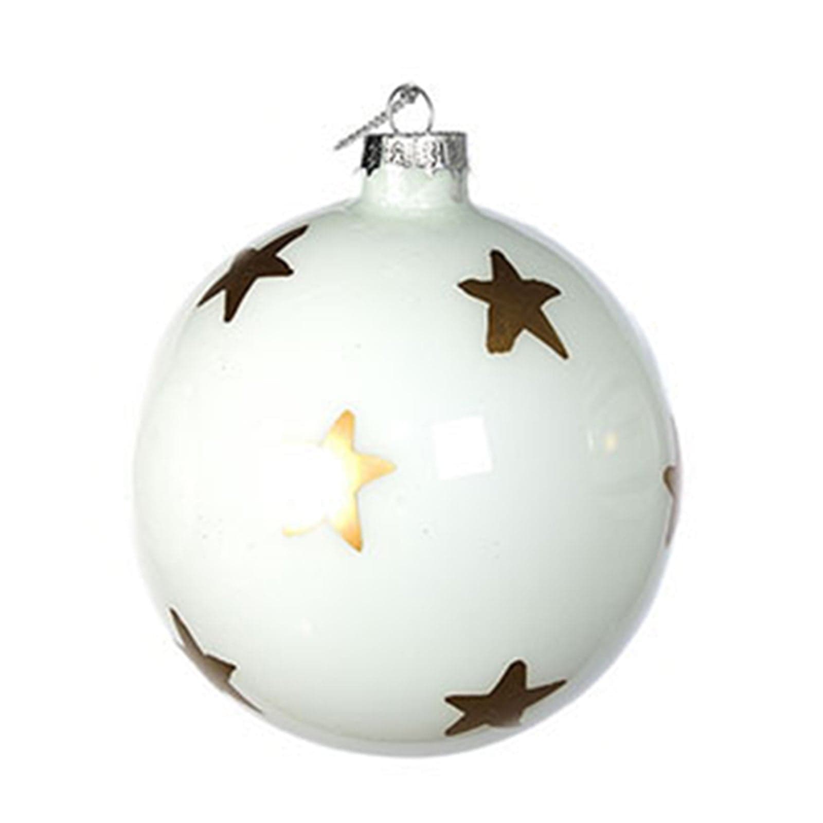 Pallina per albero di Natale in vetro decorate Bianco e Oro da 10 cm, confezione da 6 pezzi - 4