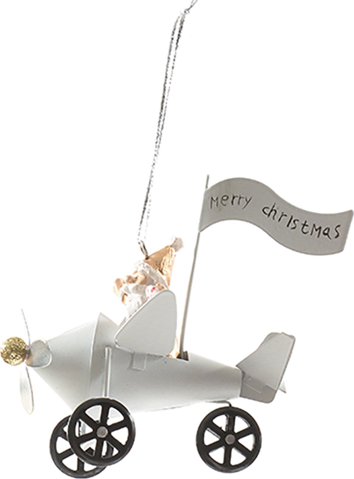 Pendente per albero di Natale Babbo Natale su aereo con scritta da 10 cm - 3