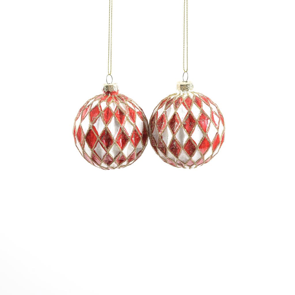 Pallina per albero di Natale "Rombus" in vetro color Rosso e Bianco da 10 cm - 2