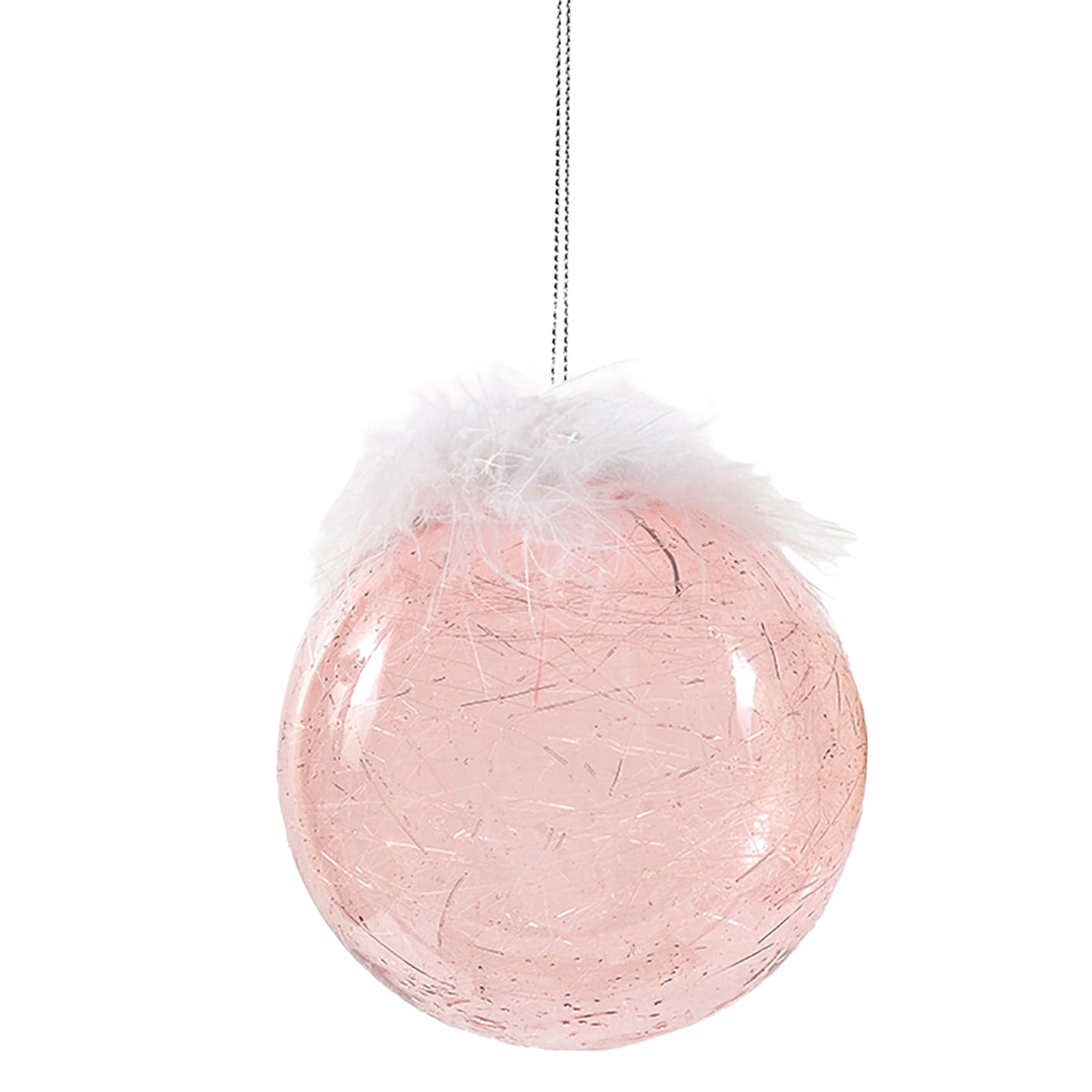 Palline per albero di Natale in vetro decorate con piume Rosa e Oro da 10 cm, confezione da 6 pezzi - 2