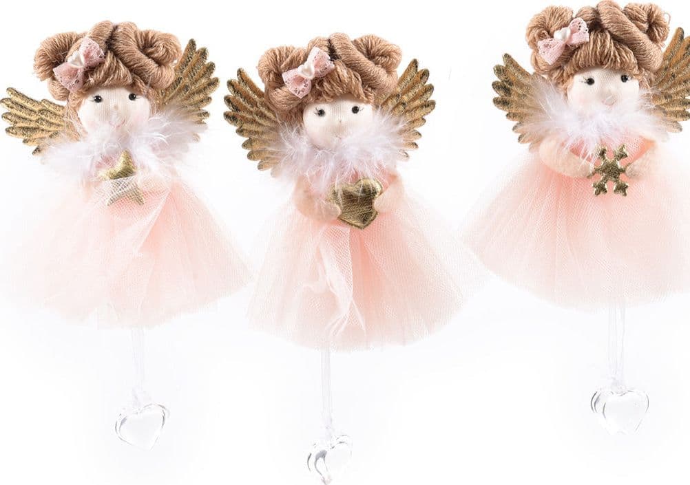 Pendente per albero di Natale Fatine con vestiti rosa e ali da 19 cm - 4