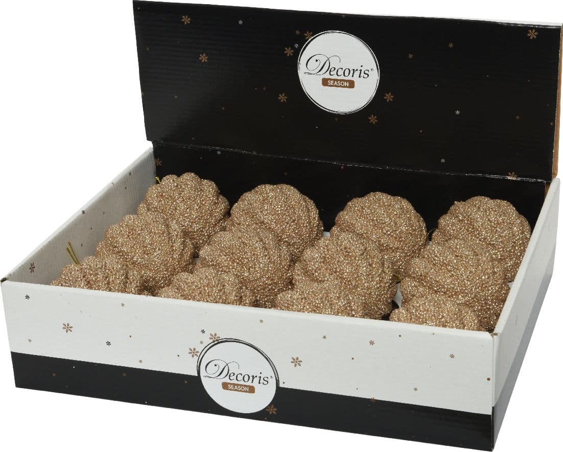 Palline per albero di Natale in foam con glitter decorate color Caramello da 8 cm - 2