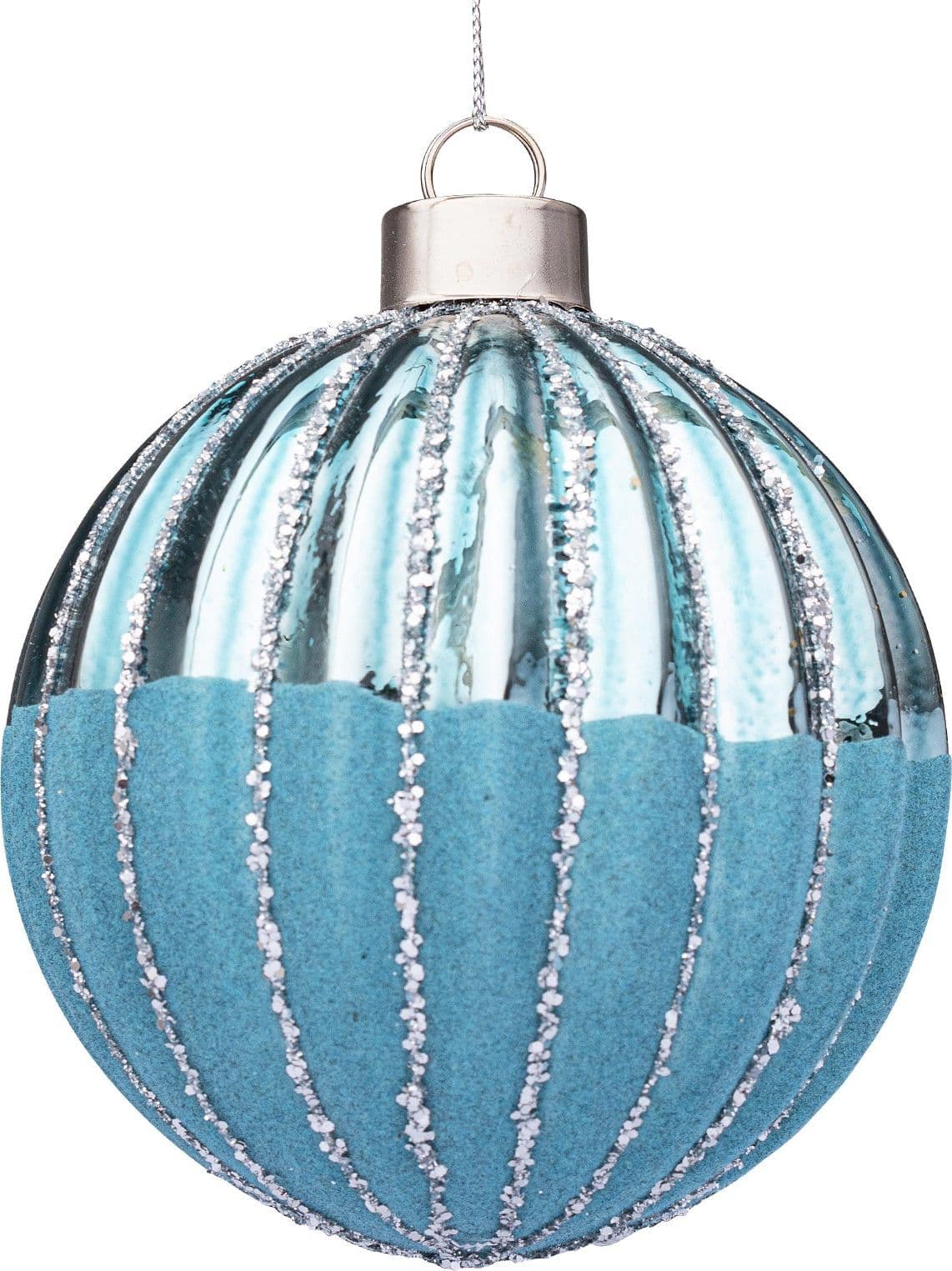 Palline per albero di Natale in vetro decorate color Azzurro - 2