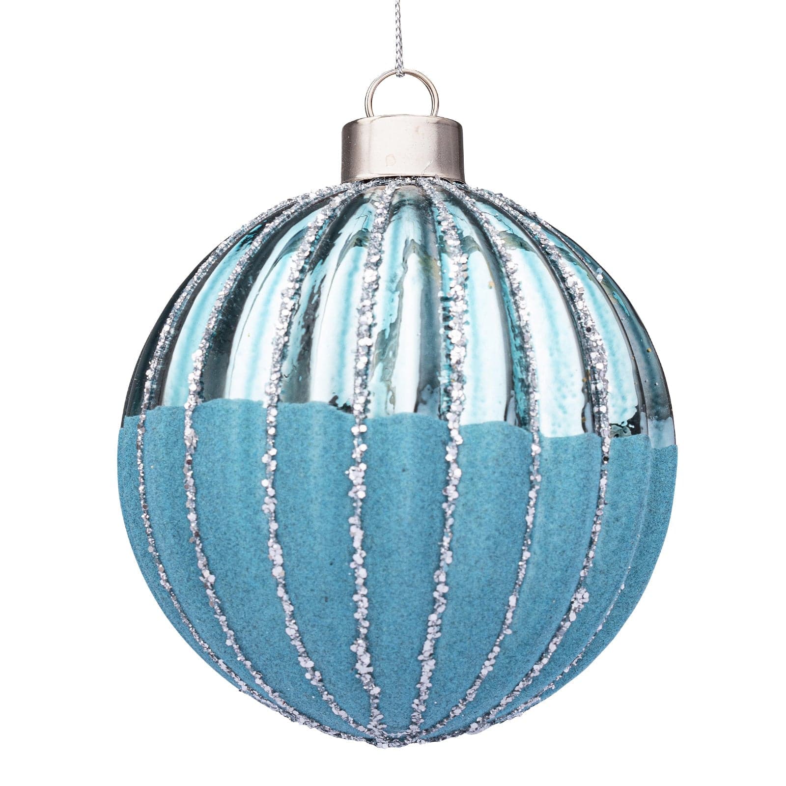 Palline per albero di Natale in vetro decorate color Azzurro - 2