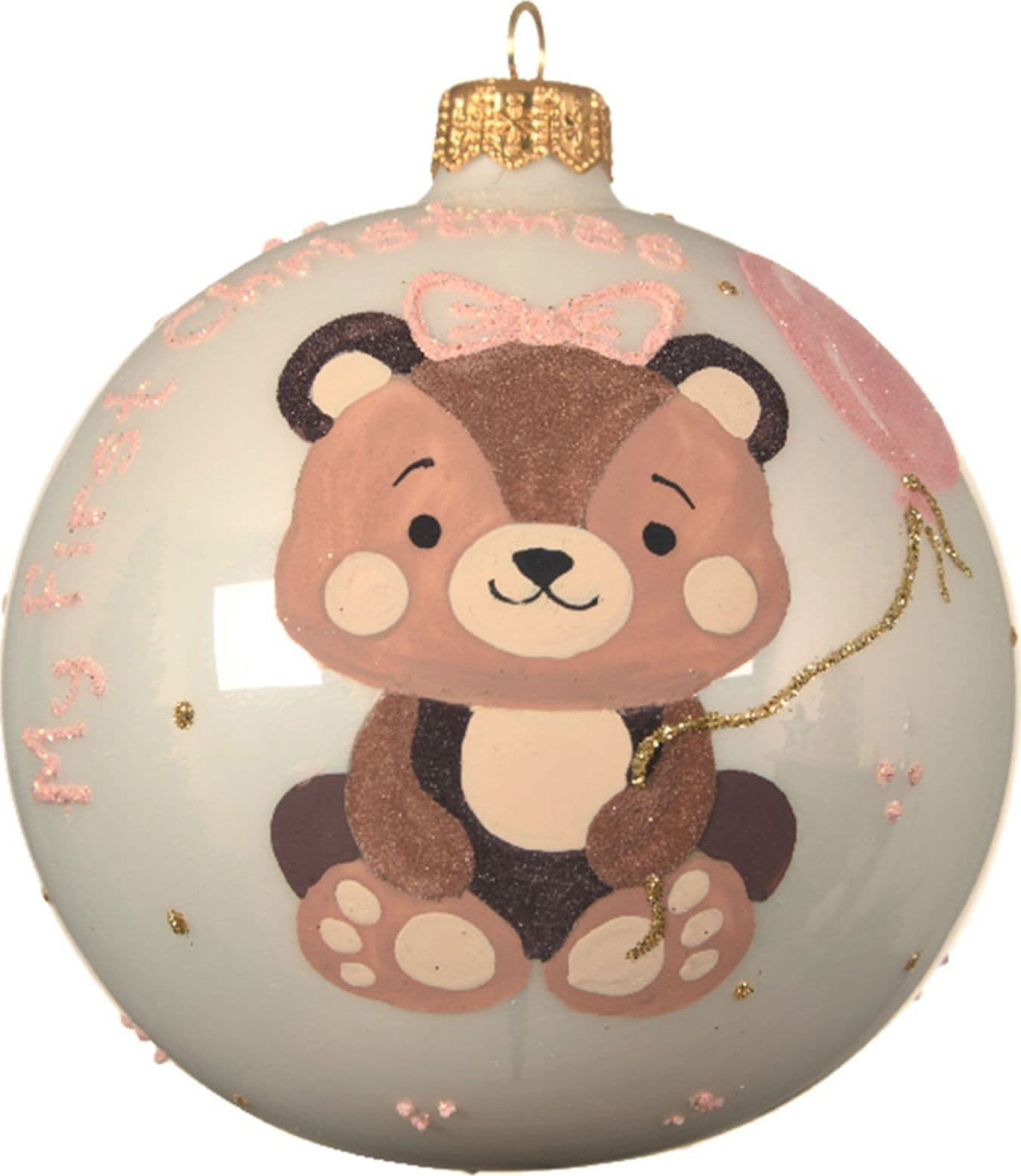 Palline per albero di Natale in vetro decorate con Orso Nascita da 10 cm - 2