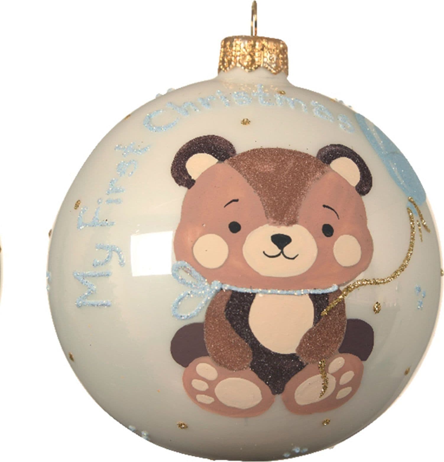 Palline per albero di Natale in vetro decorate con Orso Nascita da 10 cm - 3