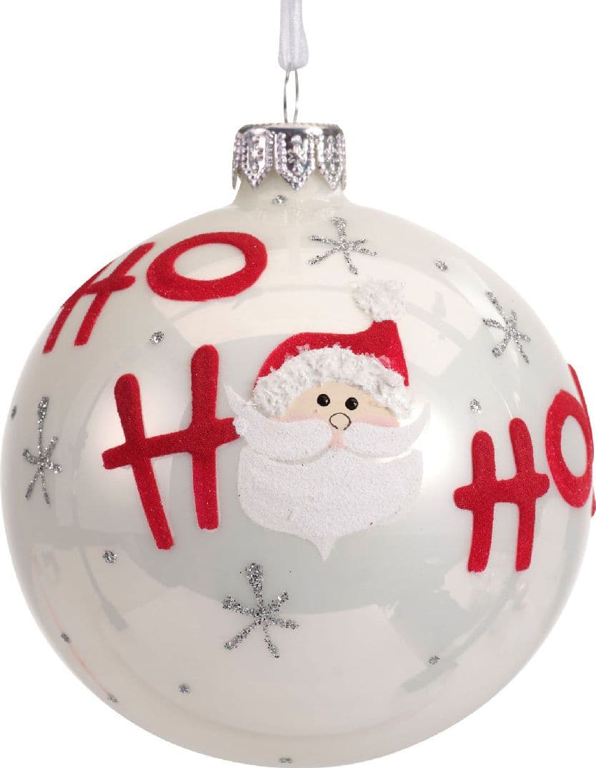 Palline per albero di Natale in vetro decorate con Scritta "Ho Ho Ho" da 8 cm, confezione 6 pezzi - 2