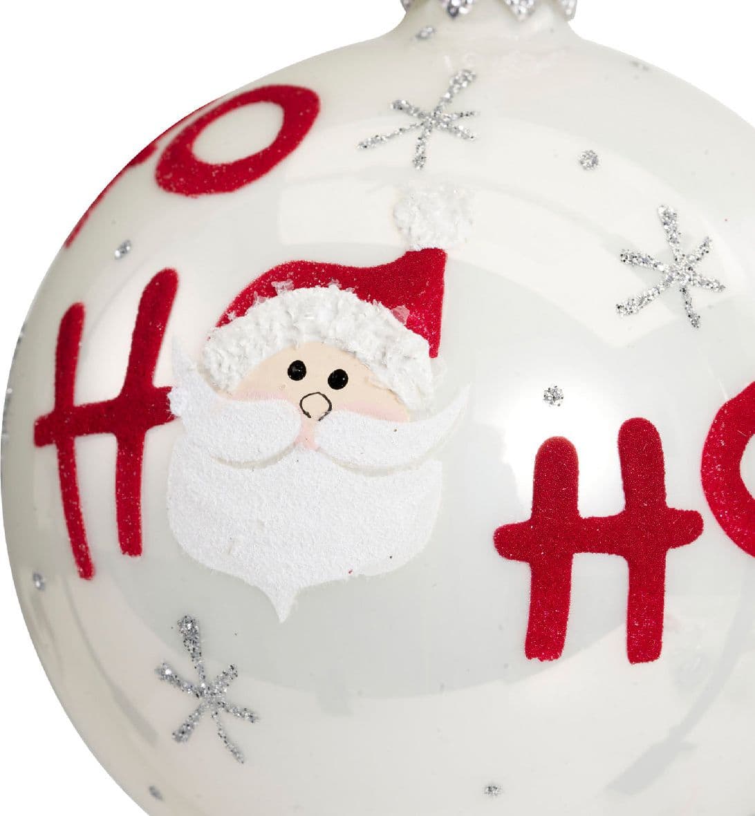 Palline per albero di Natale in vetro decorate con Scritta "Ho Ho Ho" da 8 cm, confezione 6 pezzi - 4