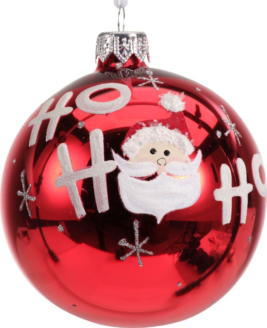 Palline per albero di Natale in vetro decorate con Scritta "Ho Ho Ho" da 8 cm, confezione 6 pezzi - 5