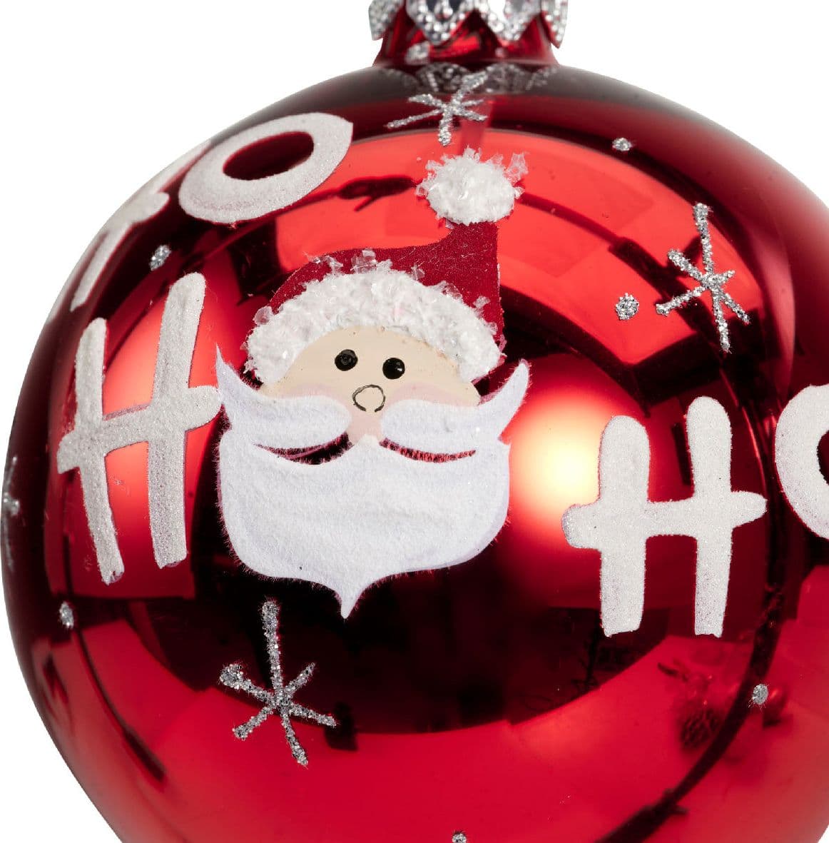 Palline per albero di Natale in vetro decorate con Scritta "Ho Ho Ho" da 8 cm, confezione 6 pezzi - 7