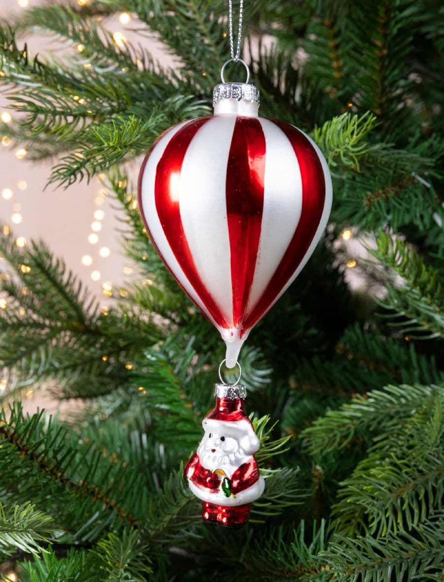 Pendente per albero di Natale in vetro Babbo Natale con mongolfiera da 15 cm - 2