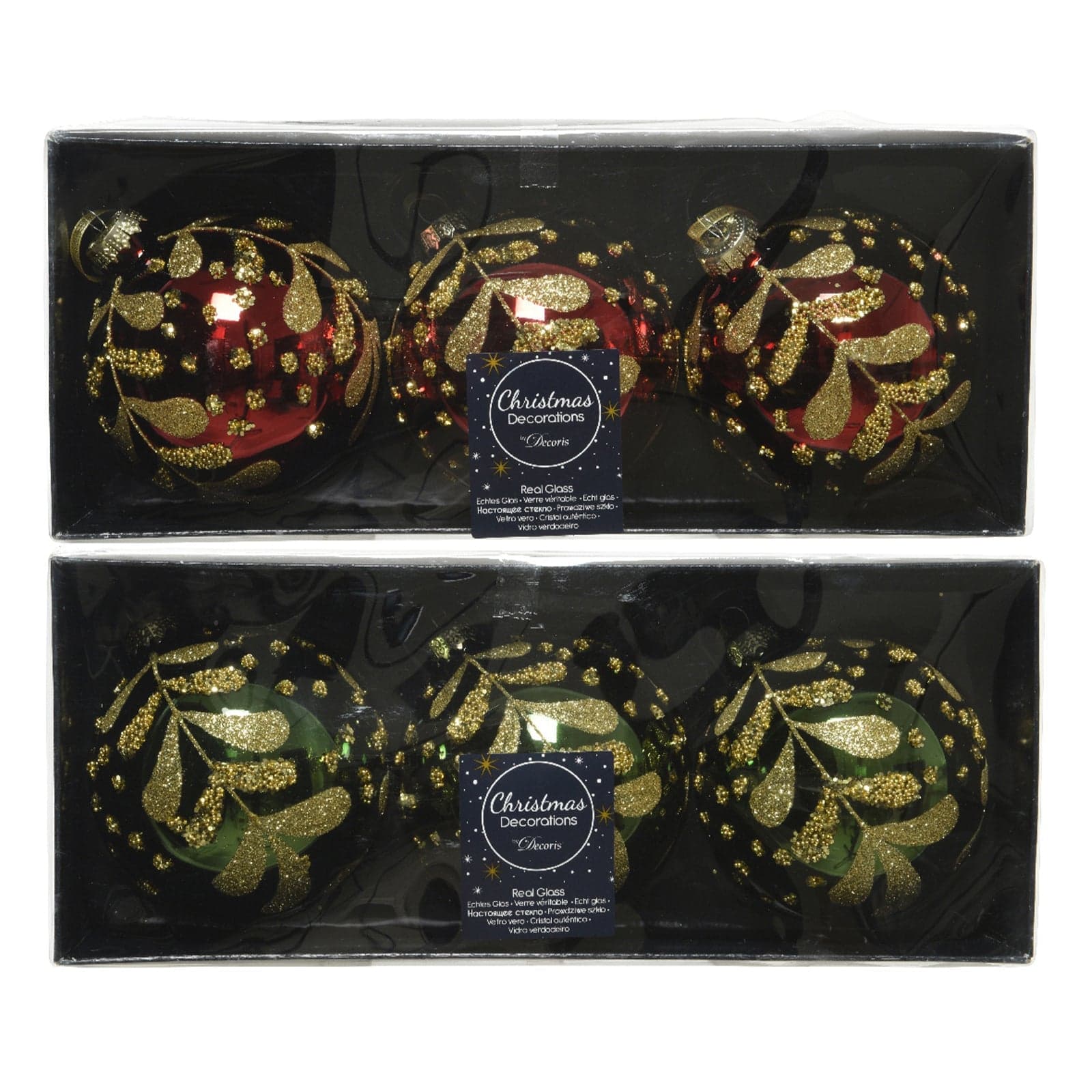 Palline per albero di Natale in vetro decorate da 8 cm, confezione da 3 pezzi - 2