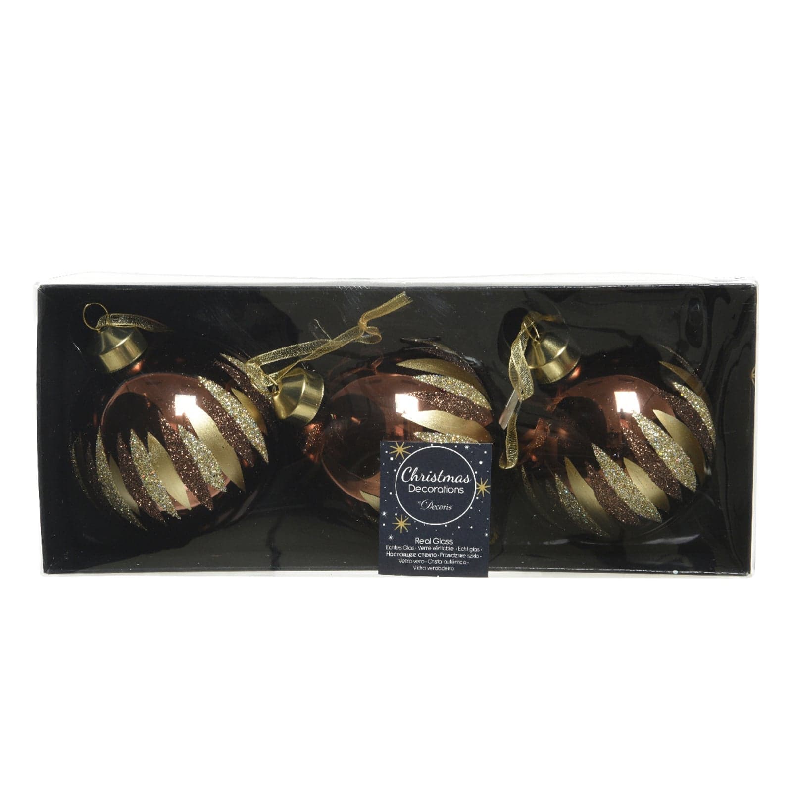 Palline per albero di Natale in vetro decorate da 8 cm, confezione da 3 pezzi - 2
