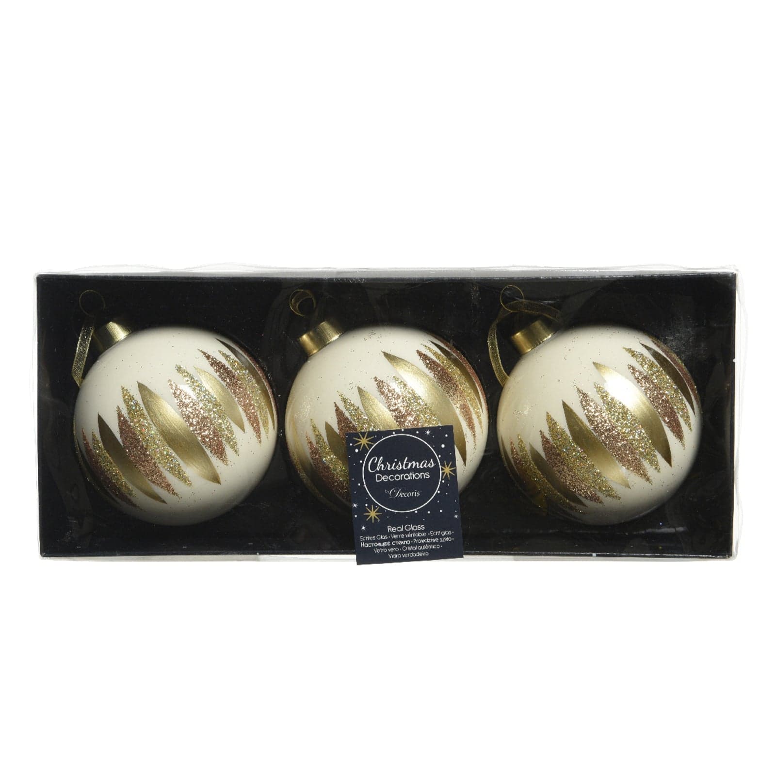 Palline per albero di Natale in vetro decorate da 8 cm, confezione da 3 pezzi - 3