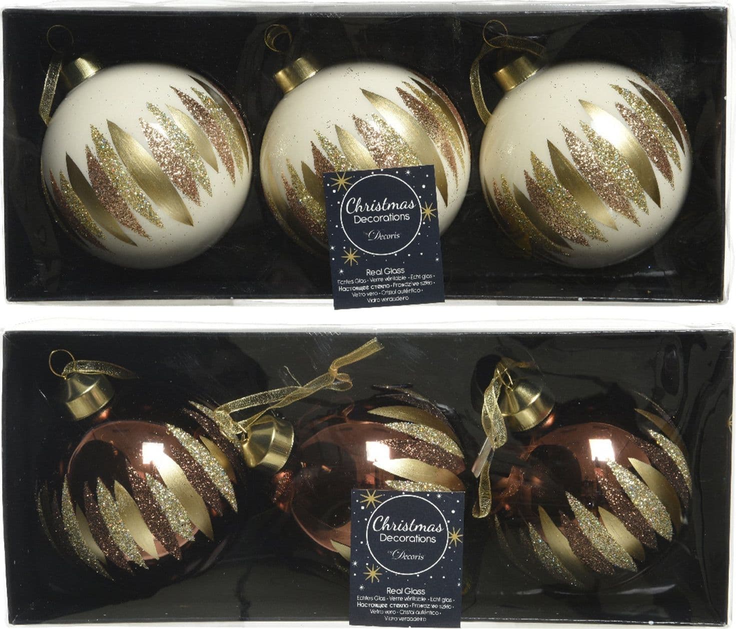 Palline per albero di Natale in vetro decorate da 8 cm, confezione da 3 pezzi - 4