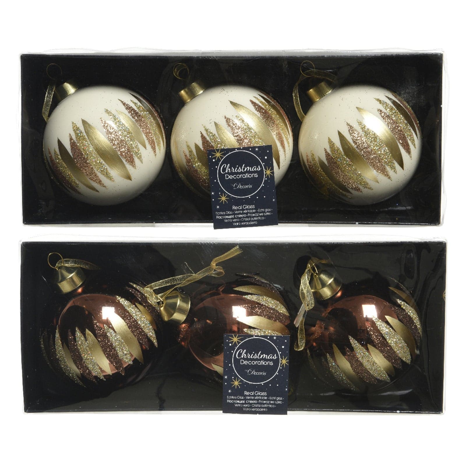 Palline per albero di Natale in vetro decorate da 8 cm, confezione da 3 pezzi - 4
