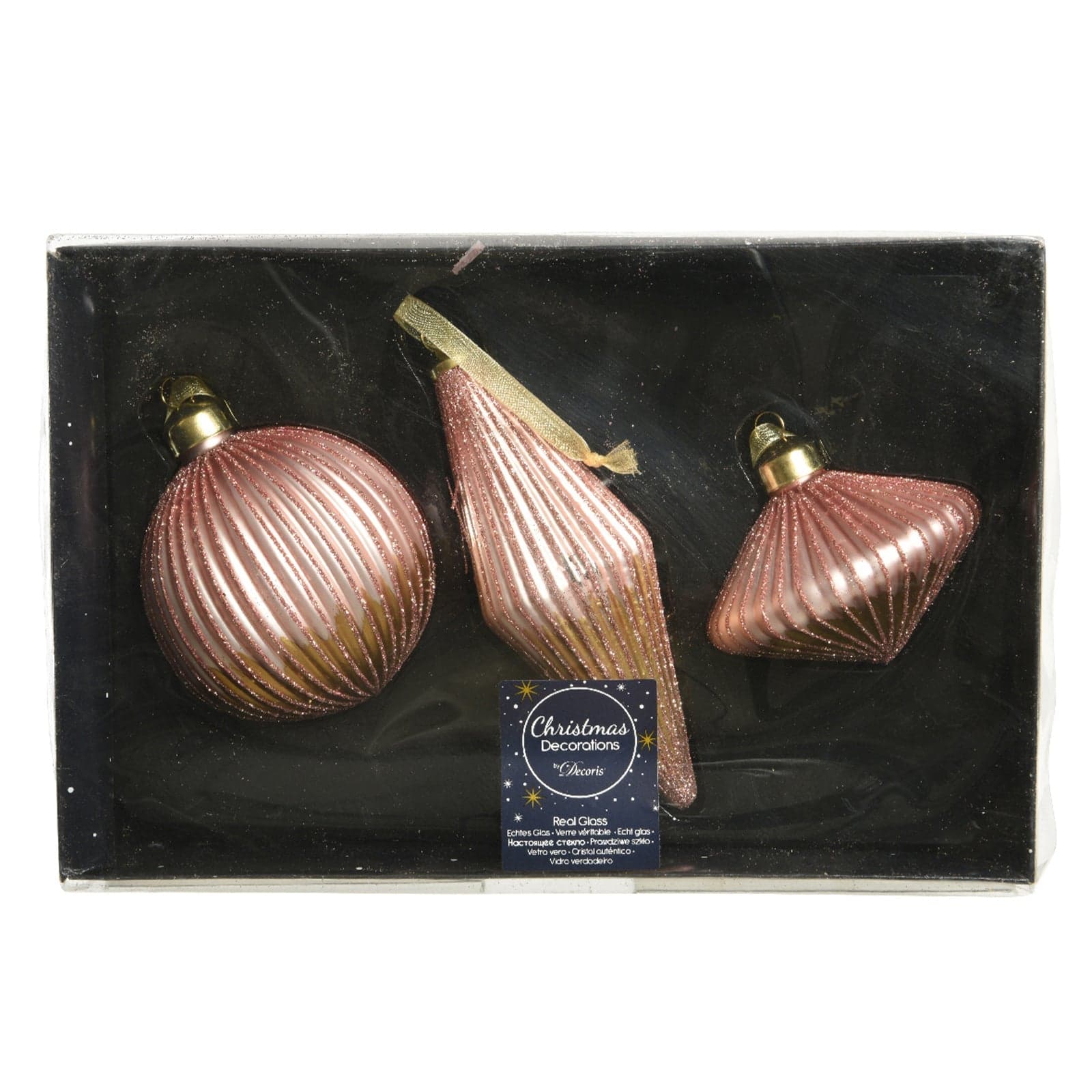 Palline Pendagli per albero di Natale in vetro decorate da 13,5 cm, confezione da 3 pezzi - 2