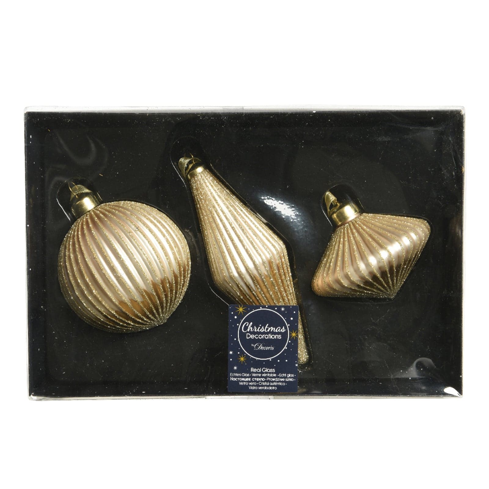 Palline Pendagli per albero di Natale in vetro decorate da 13,5 cm, confezione da 3 pezzi - 3