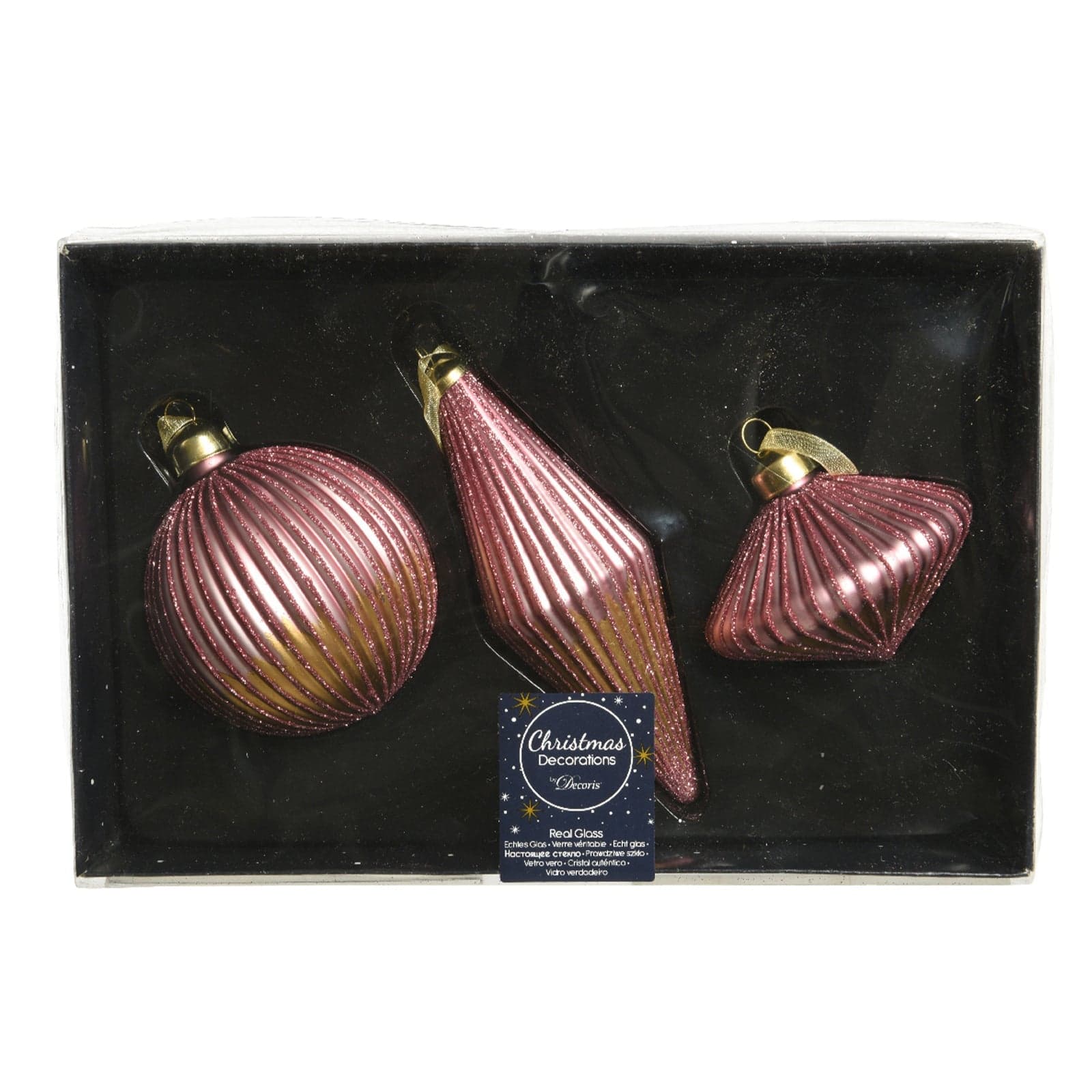 Palline Pendagli per albero di Natale in vetro decorate da 13,5 cm, confezione da 3 pezzi - 4
