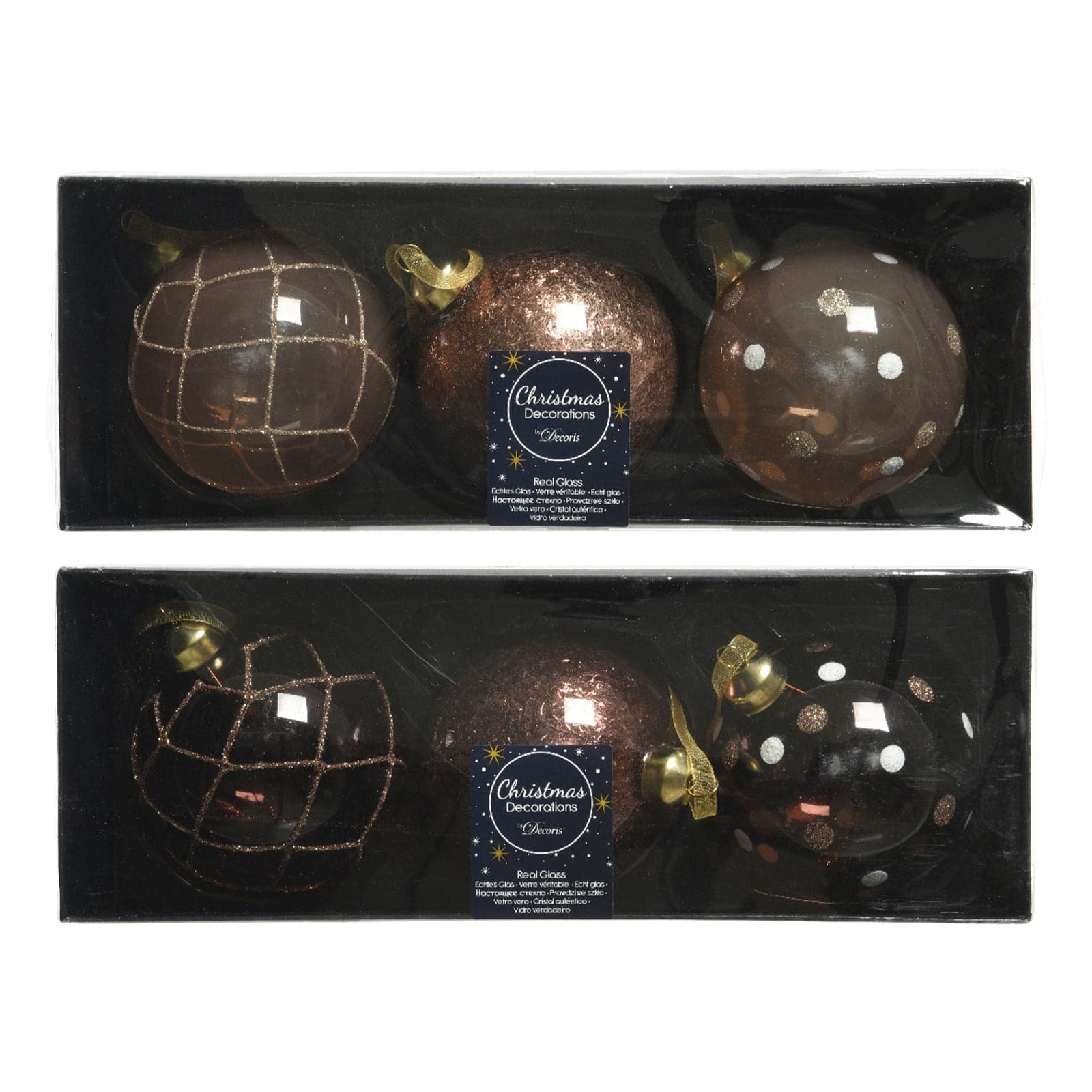 Palline per albero di Natale in vetro decorate da 8 cm, confezione da 3 pezzi - 3