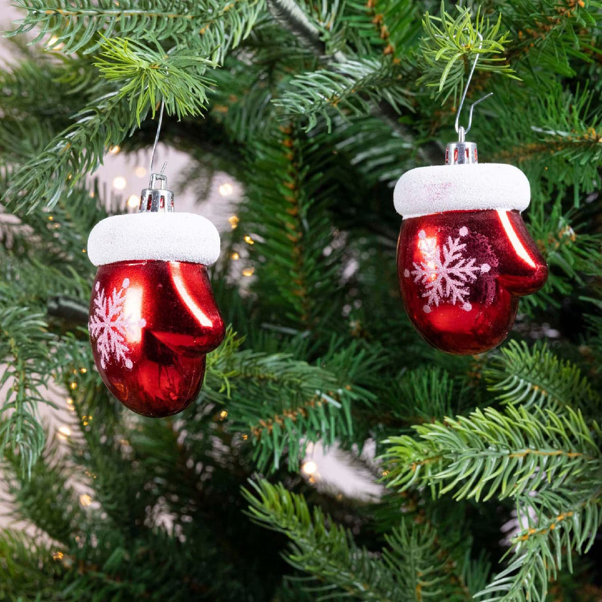 Palline per albero di Natale Guanti in plastica infrangibile color Rosso Chiaro da 7 cm, confezione da 2 pezzi - 2