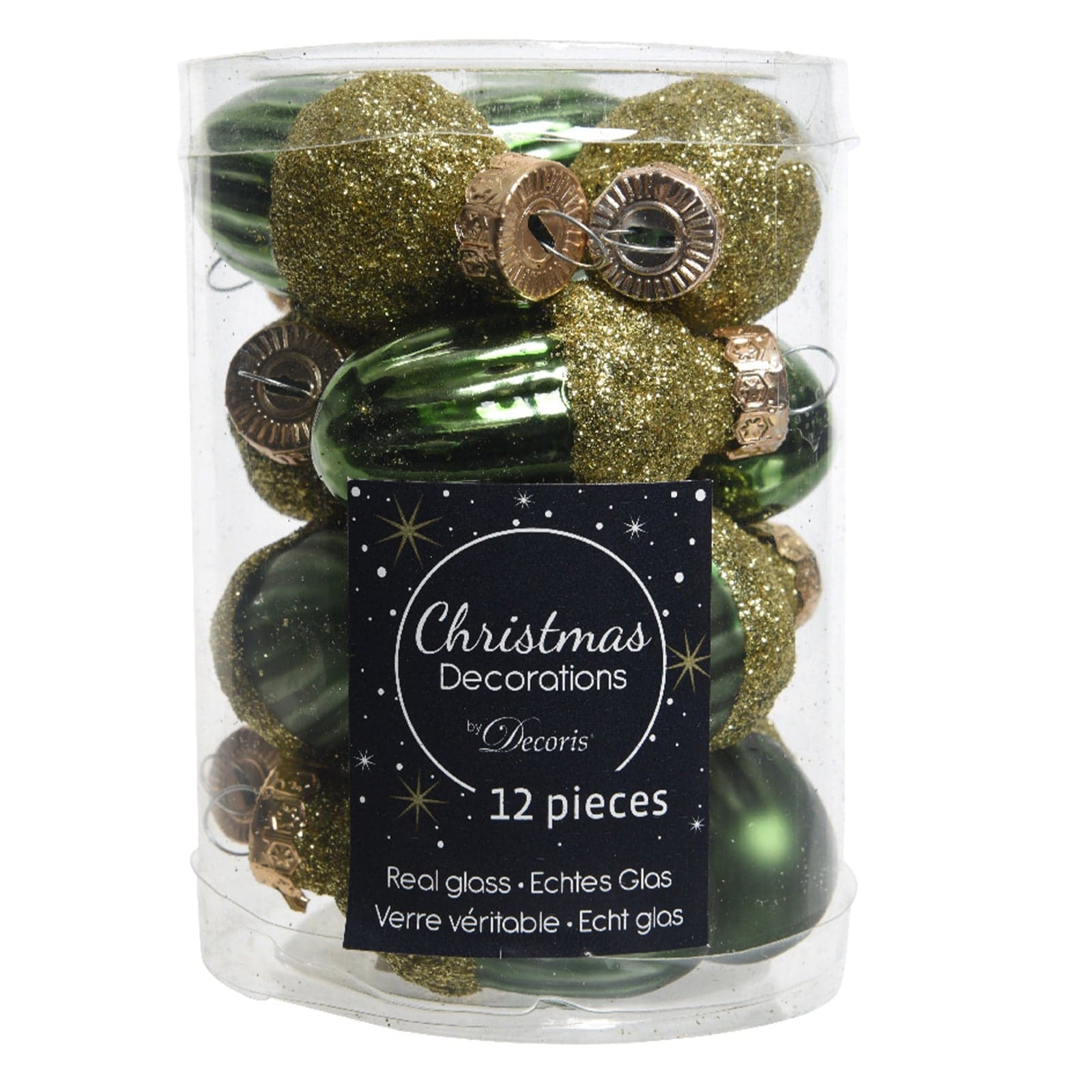 Palline a forma di ghianda in vetro per albero verde pino, confezione da 12 pezzi - 2