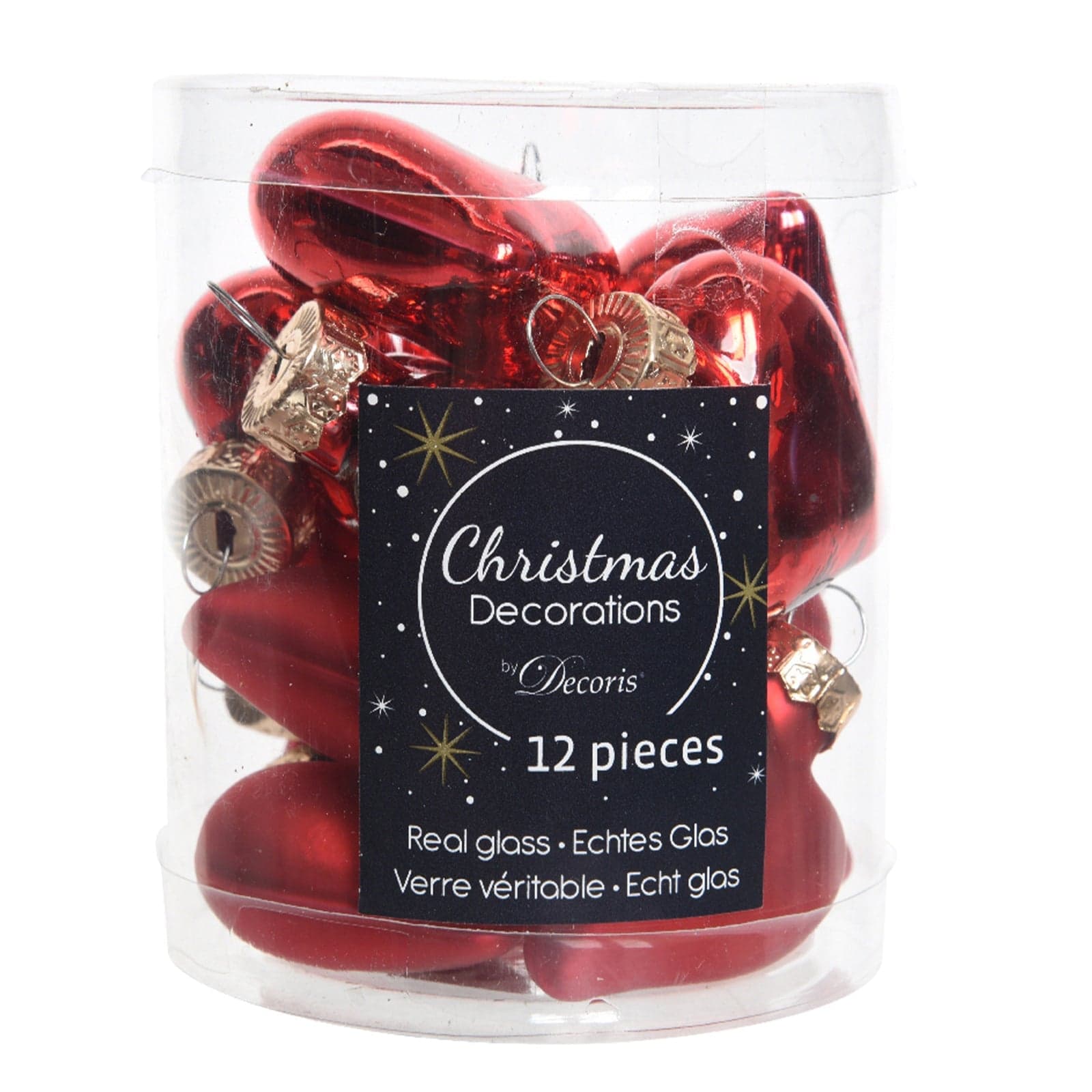 Palline per albero di natale Cuoricini in vetro color Rosso Chiaro da 4 cm, tubo da 12 pezzi - 2