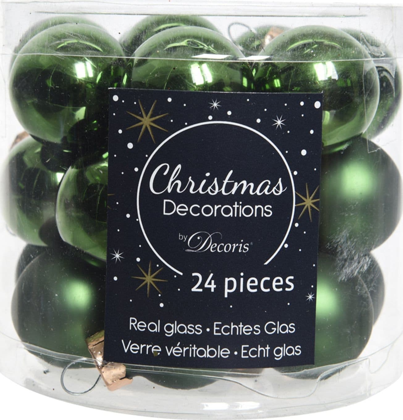 Palline per albero di natale in vetro color Verde Pino da 2,5 cm, tubo da 24 pezzi - 2