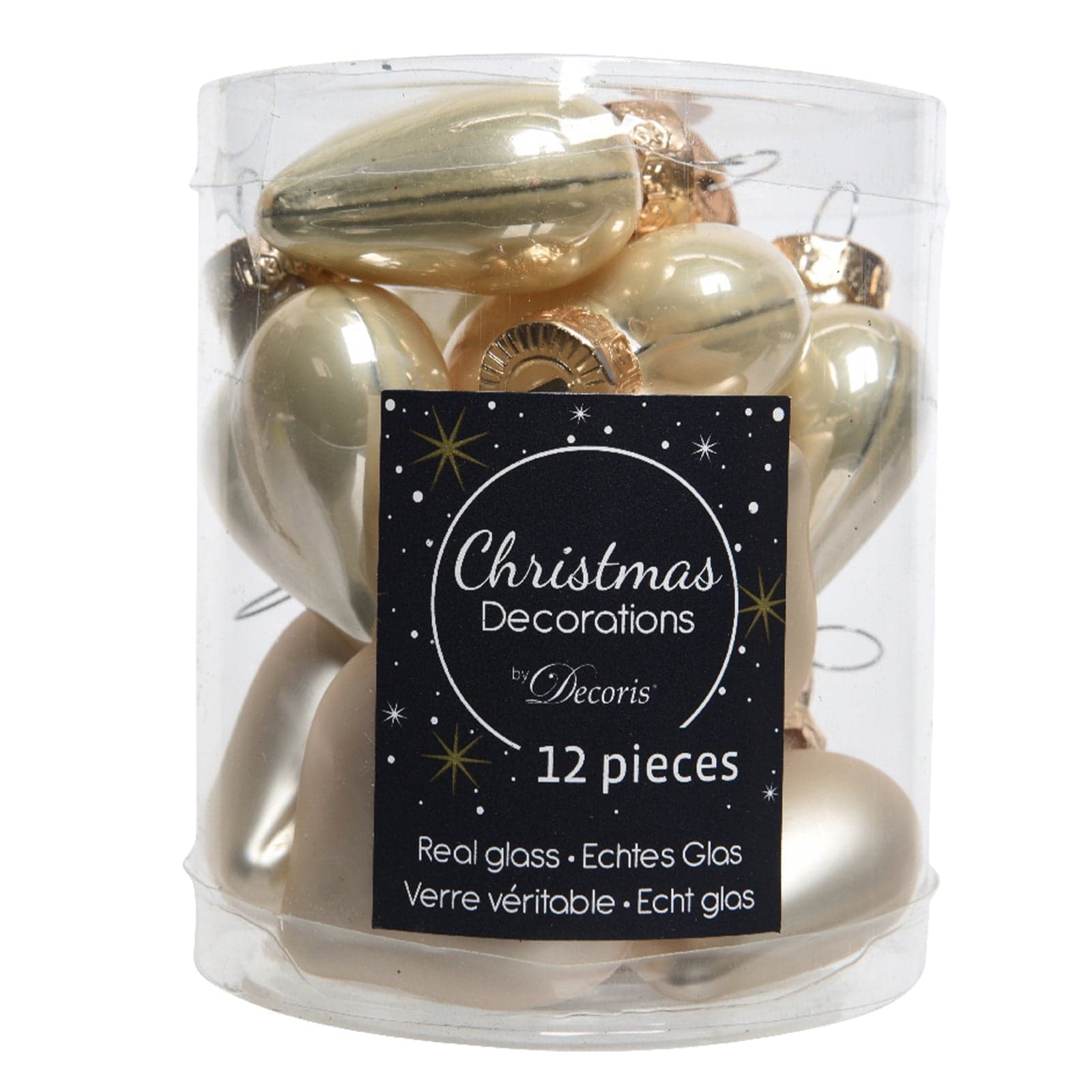 Palline per albero di natale Cuoricini in vetro color Perla da 4 cm, tubo da 12 pezzi - 2