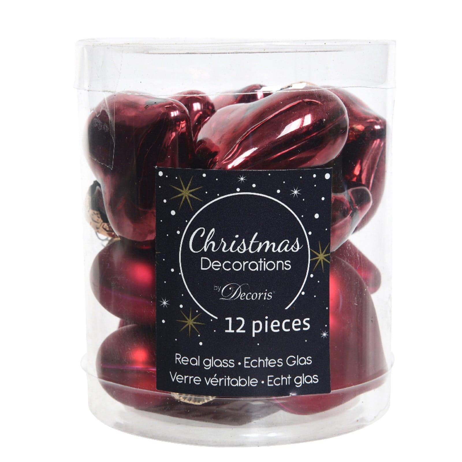 Palline per albero di natale Cuoricini in vetro color Rosso Scuro da 4 cm, tubo da 12 pezzi - 2