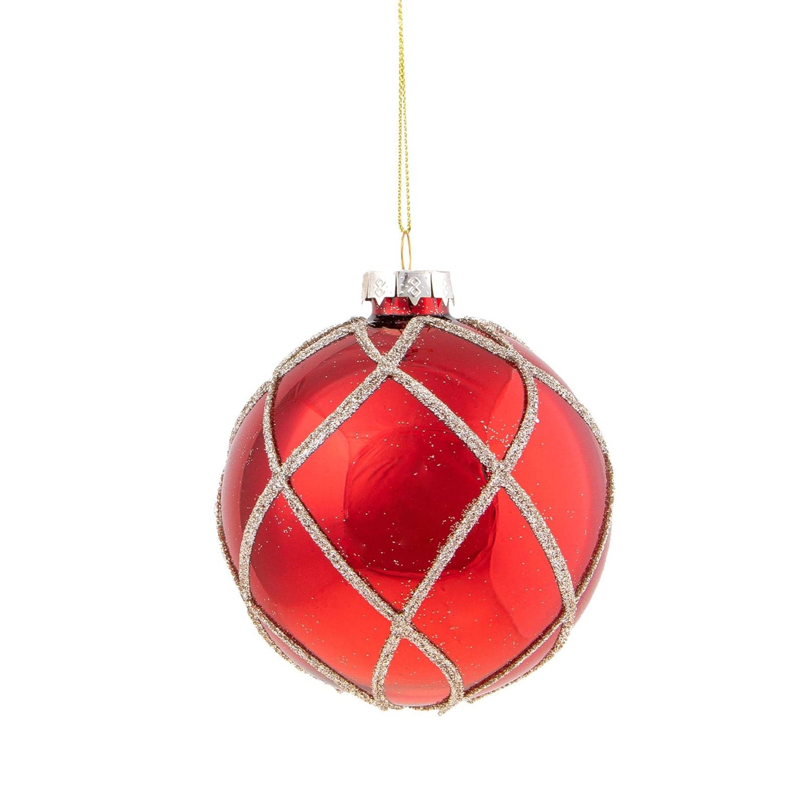 Pallina per albero di Natale in vetro con intreccio color Rosso da 10 cm - 3