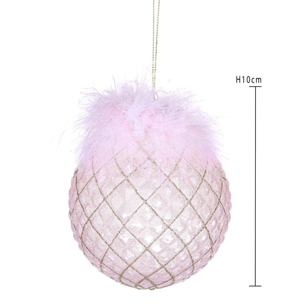 Pallina per albero di Natale in vetro con piume color Rosa da 10 cm - 2