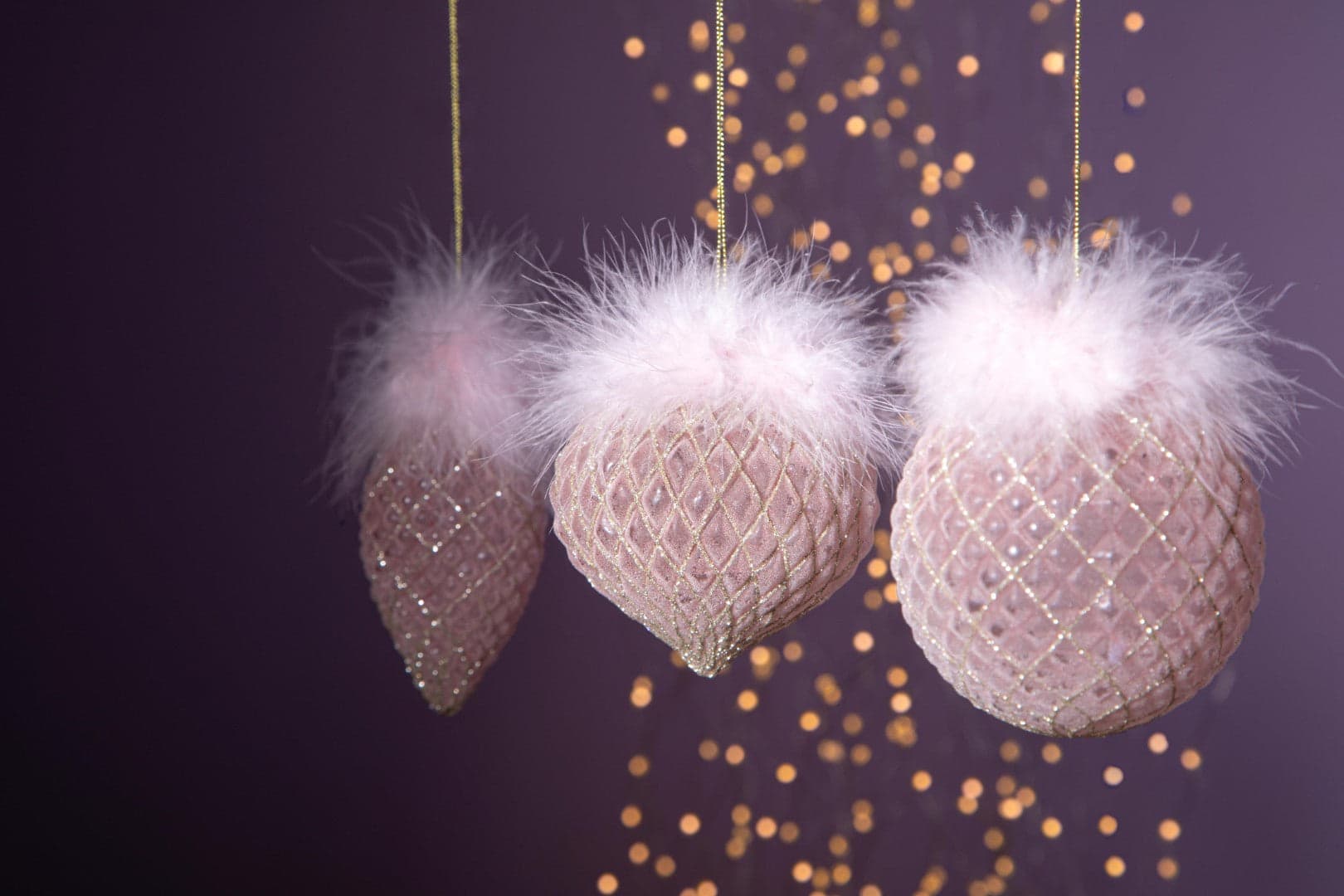 Pallina per albero di Natale in vetro con piume color Rosa da 10 cm - 3