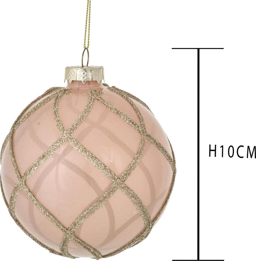 Pallina per albero di Natale in vetro con rombi color Rosa da Ø 10 cm - 2