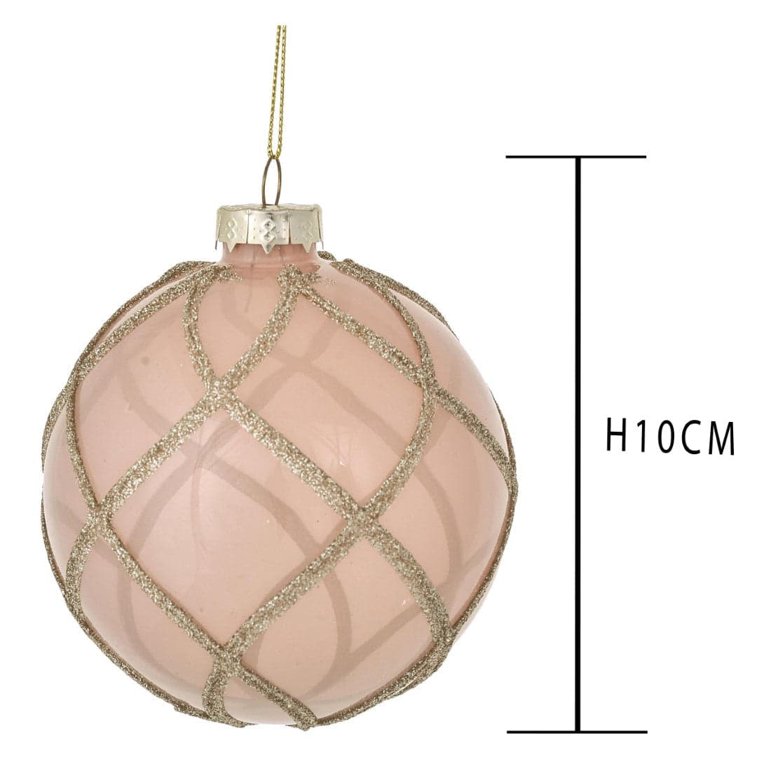 Pallina per albero di Natale in vetro con rombi color Rosa da Ø 10 cm - 2